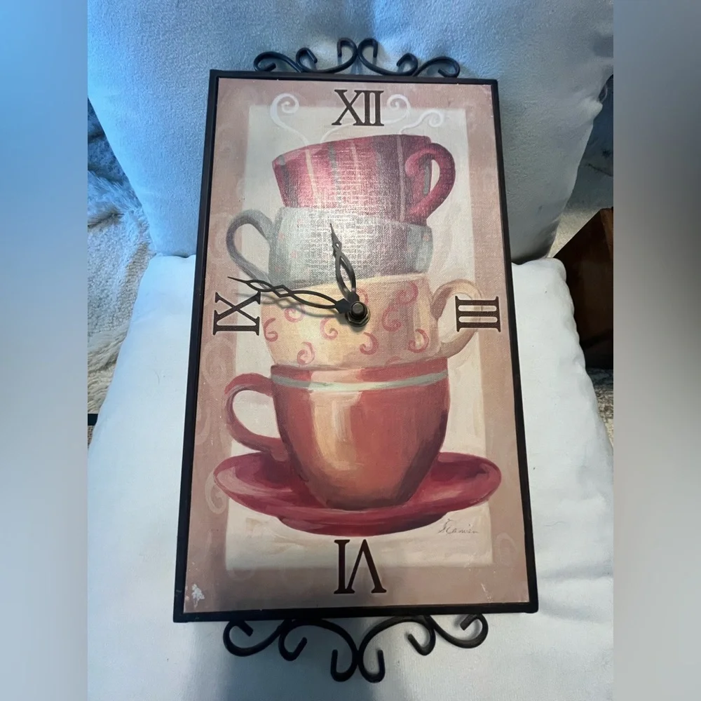 Stacked Teacups Wall Clock - Red and Cream Home Wall Decor